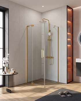 Фото Душевой уголок Cezares SLIDER-AH-1-80-70/80-C-BORO, профиль брашированное золото