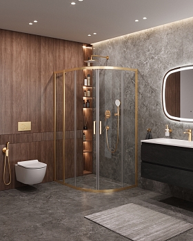 Фото Душевой уголок Cezares MOLVENO-RH-2-120/90-C-BORO-IV, профиль брашированное золото