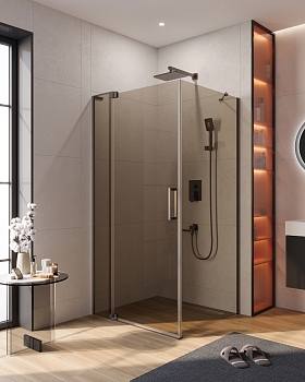 Фото Душевой уголок Cezares SLIDER-AH-1-90-100/110-BR-GM, профиль оружейная сталь