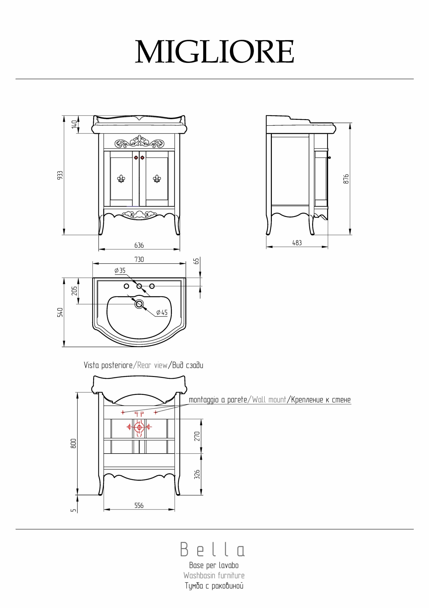 Фото Тумба Migliore Bella 28538 Bianco Mat Patinato 73 см