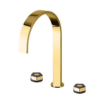 Фото Смеситель Newform ParkLE 69700.62.093 для раковины с донным клапаном, золото глянец PVD / черный матовый