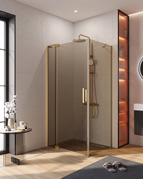 Фото Душевой уголок Cezares SLIDER-AH-1-80-100/110-BR-BORO, профиль брашированное золото