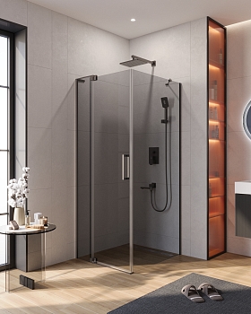 Фото Душевой уголок Cezares SLIDER-AH-1-80-80/90-GRIGIO-GM, профиль оружейная сталь