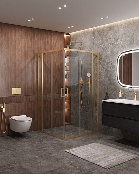 Фото Душевой уголок Cezares MOLVENO-A-22-90+30-C-BORO-IV, профиль брашированное золото