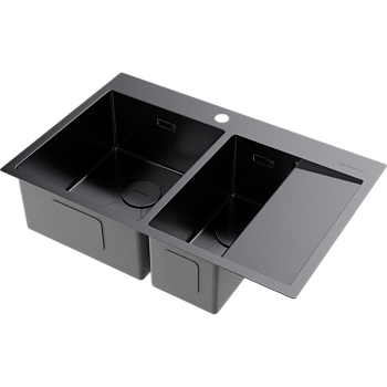 Фото Кухонная мойка Omoikiri Akisame 78-2-L-GM 4973101 вороненая сталь