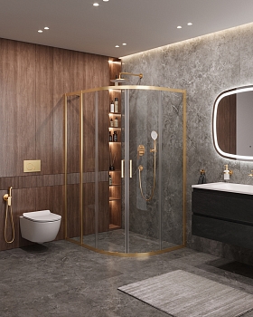 Фото Душевой уголок Cezares MOLVENO-RH-2-130/100-C-BORO-IV, профиль брашированное золото