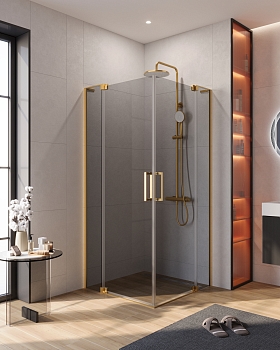 Фото Душевой уголок Cezares SLIDER-A-2-90/100-GRIGIO-BORO, профиль брашированное золото