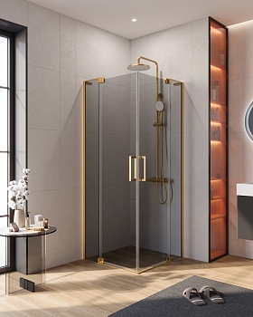 Фото Душевой уголок Cezares SLIDER-A-2-70/80-GRIGIO-BORO, профиль брашированное золото