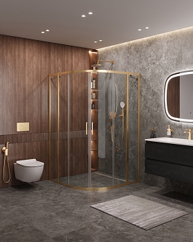 Фото Душевой уголок Cezares MOLVENO-R-22-100+20-C-BORO-IV, профиль брашированное золото