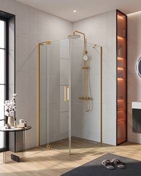 Фото Душевой уголок Cezares SLIDER-AH-1-90-80/90-C-BORO, профиль брашированное золото