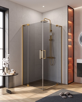 Фото Душевой уголок Cezares SLIDER-AH-2-80/90-100/110-GRIGIO-BORO, профиль брашированное золото