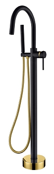 Фото Смеситель для ванны Boheme Uno 469-BG напольный черный матовый/золото глянец