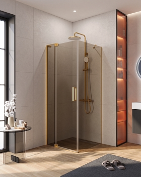 Фото Душевой уголок Cezares SLIDER-AH-1-80-70/80-BR-BORO, профиль брашированное золото