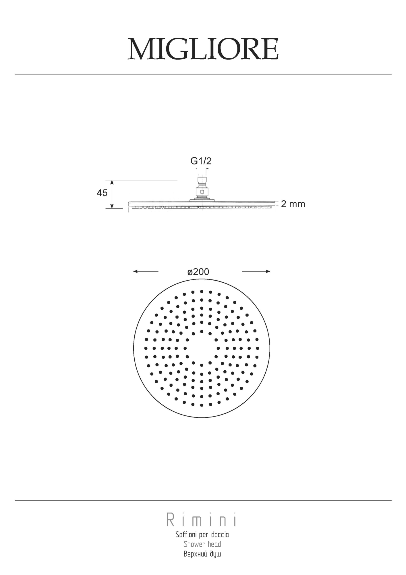 Фото Верхний душ Migliore Rimini 29658 хром D20 см антикальций