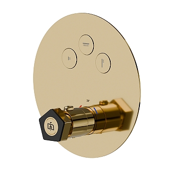 Фото Смеситель Newform ParkLE 70440E.62.093 для душа термостат с переключателем на 3 потока, золото глянец PVD / черный матовый