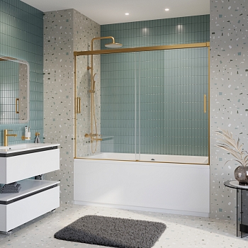 Фото Душевая шторка на ванну Cezares TANDEM-SOFT-VF-2-180/145-C-BORO-IV, профиль брашированное золото