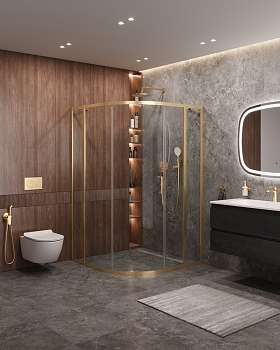 Фото Душевой уголок Cezares MOLVENO-R-11-90+30-C-BORO-IV, профиль брашированное золото