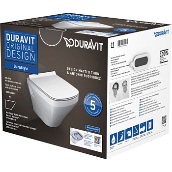Фото Унитаз подвесной укороченный Duravit DuraStyle 45710900A1, безободковый, с сиденьем с микролифтом, белый глянцевый