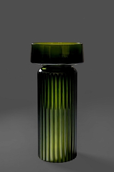 Фото Раковина с пьедесталом Boheme Glow 810-G-OL + 810-BASE-RIB-G-OL напольная круглая 40 см (рифленый пьедестал), Olive (прозрачный изумрудный)