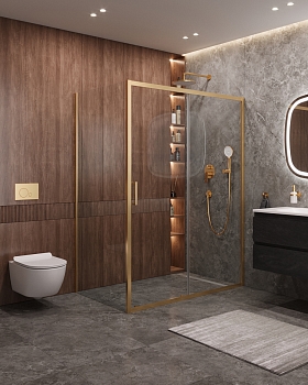 Фото Душевой уголок Cezares MOLVENO-AH-11-150/90-C-BORO-IV, профиль брашированное золото