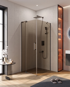 Фото Душевой уголок Cezares SLIDER-AH-1-80-80/90-BR-GM, профиль оружейная сталь