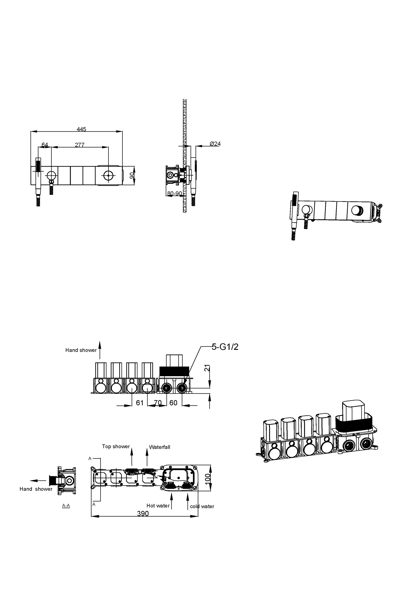 Фото Смеситель для душа Boheme Zodiac 132-SYS-BRB на 3 выхода brushed bronze, янтарная бронза матовая