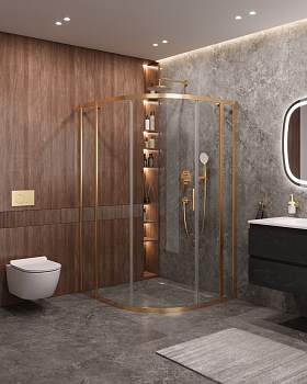 Фото Душевой уголок Cezares MOLVENO-RH-11-120/110-C-BORO-IV, профиль брашированное золото