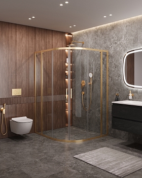 Фото Душевой уголок Cezares MOLVENO-RH-22-120/110-C-BORO-IV, профиль брашированное золото