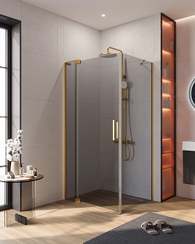 Фото Душевой уголок Cezares SLIDER-AH-1-80-90/100-GRIGIO-BORO, профиль брашированное золото
