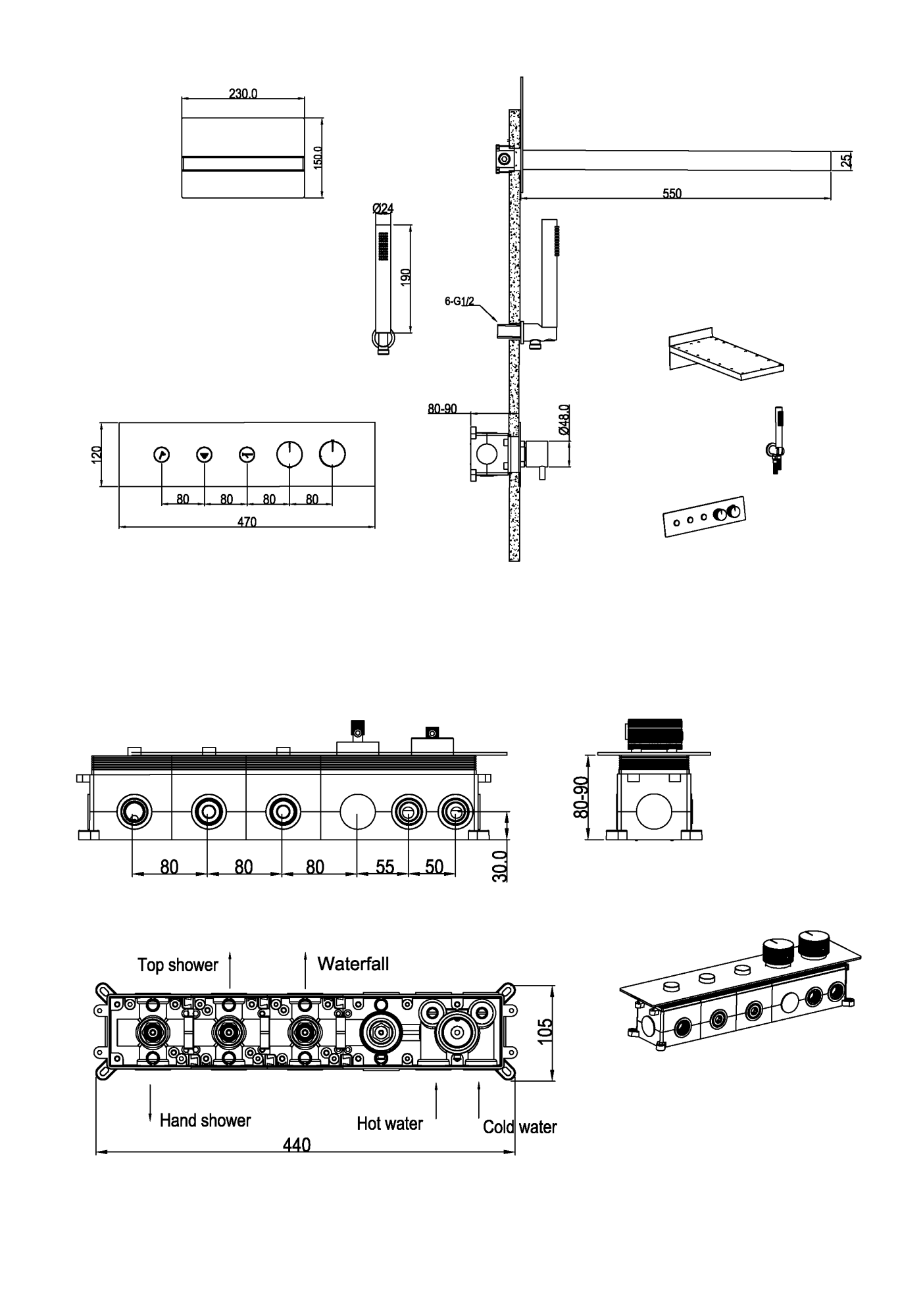 Фото Душевая система Boheme Fusion 131-CB термостат, медь браш