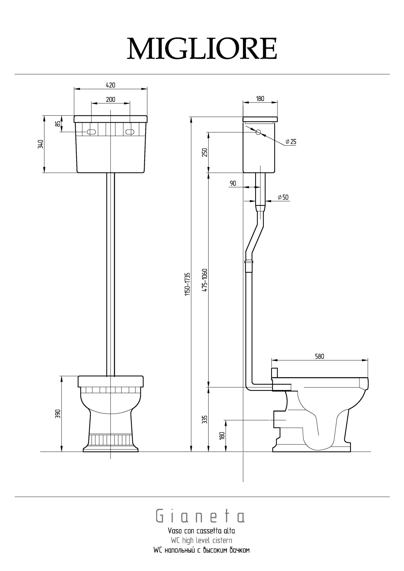 Фото Унитаз Migliore Gianeta 30368 с высоким бачком хром