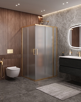 Фото Душевой уголок Cezares MOLVENO-AH-21-90+20-P-BORO, профиль брашированное золото