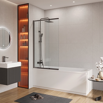 Фото Душевая шторка на ванну Cezares SLIDER-VF-11-90/150-C-GM, профиль оружейная сталь