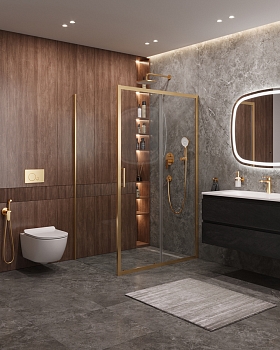 Фото Душевой уголок Cezares MOLVENO-AH-11-140/90-C-BORO-IV, профиль брашированное золото