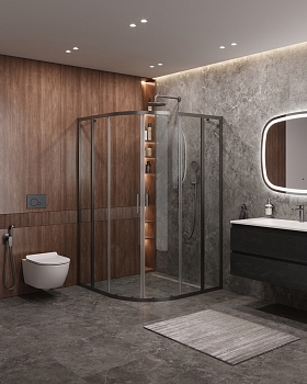 Фото Душевой уголок Cezares MOLVENO-R-22-100+30-C-GM-IV, профиль оружейная сталь