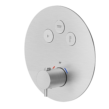 Фото Смеситель Newform X-Steel 316 70427EX.50.050 для душа термостат с кнопками на 3 потока, нержавеющая сталь браш