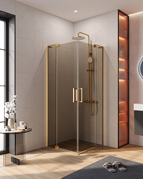 Фото Душевой уголок Cezares SLIDER-A-2-70/80-BR-BORO, профиль брашированное золото