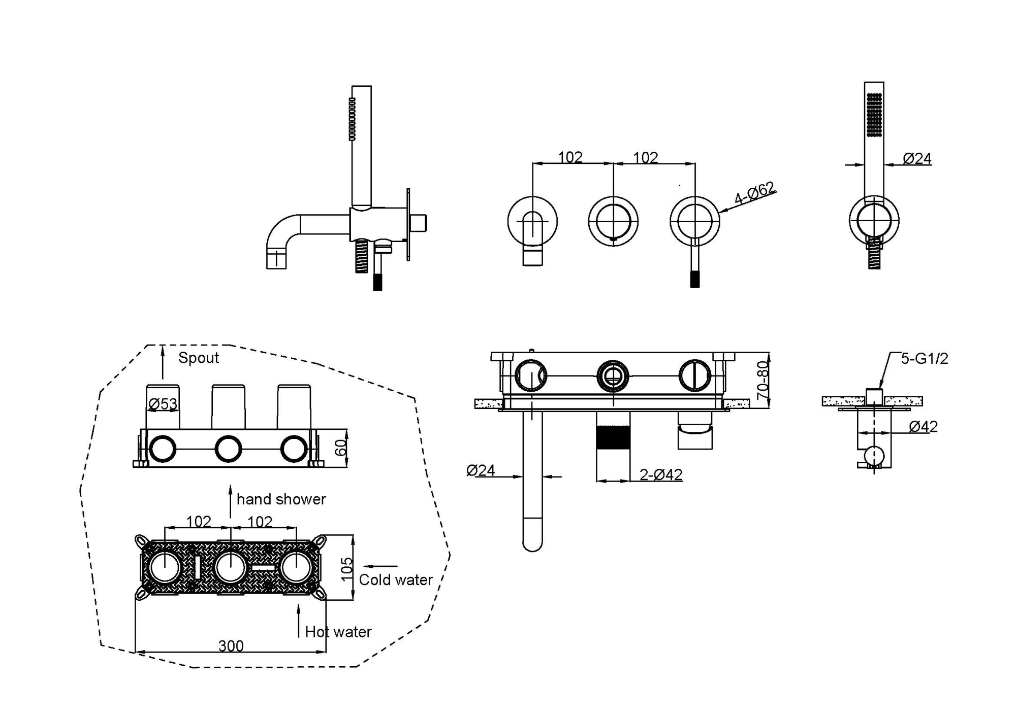 Фото Душевая система Boheme Uno 464-3-BRB бронза браш
