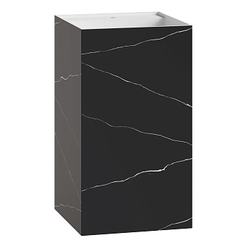 Фото Раковина Boheme Cube 802-NM напольная квадратная 48×48×85 см, Nero Marquina (белый / черный с мраморным рисунком)