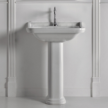 Фото Раковина Kerasan Waldorf 80 см, 1 отверстие, с пьедесталом, цвет белый/хром