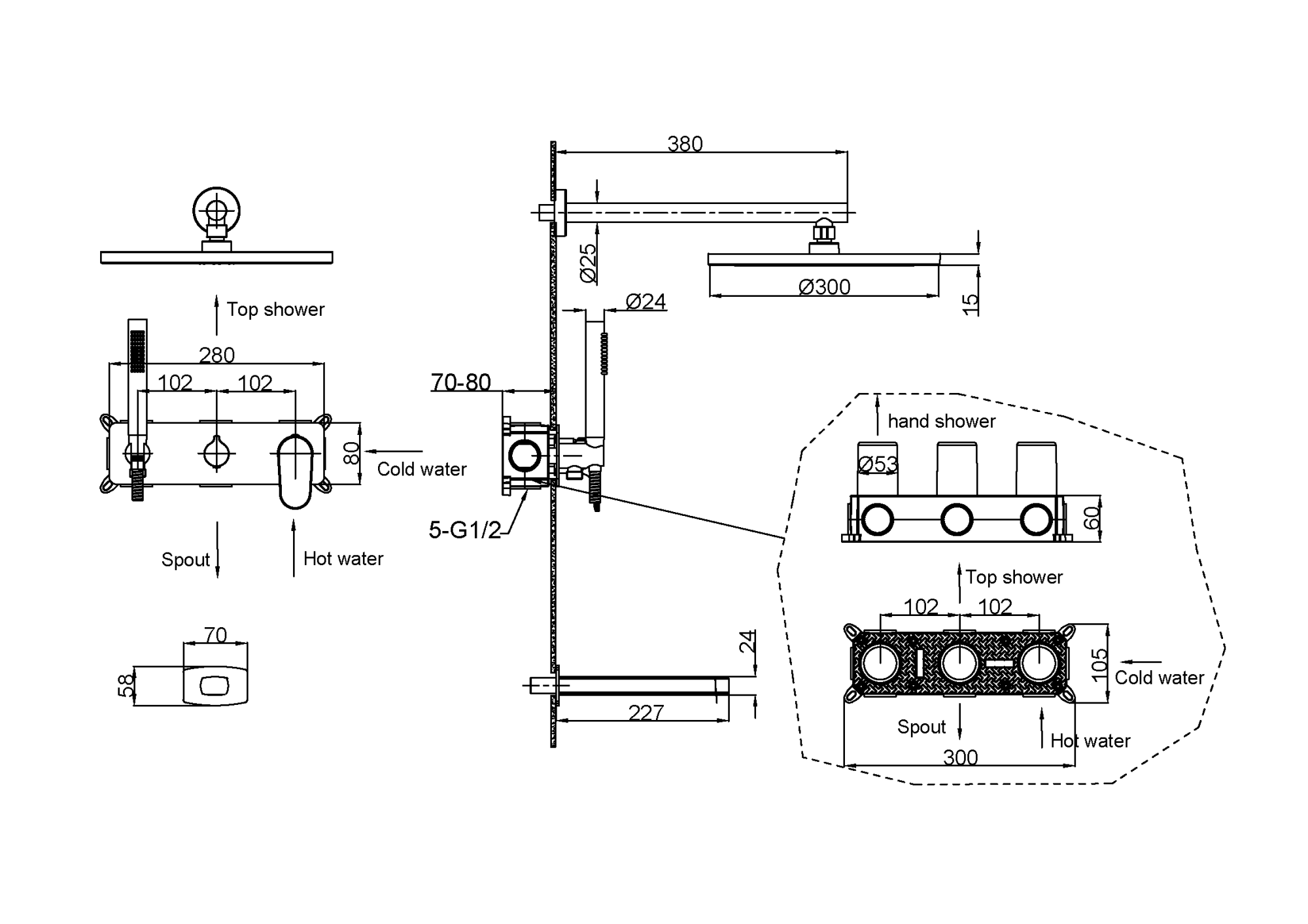 Фото Душевая система Boheme Spectre 454-2-MG с изливом золото матовое