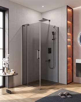 Фото Душевой уголок Cezares SLIDER-AH-1-90-80/90-GRIGIO-GM, профиль оружейная сталь