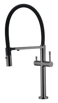 Фото Смеситель для кухни Boheme Uno 115-SGM с краном для фильтра графит глянец