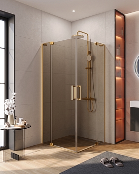 Фото Душевой уголок Cezares SLIDER-A-2-90/100-BR-BORO, профиль брашированное золото
