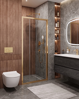 Фото Душевая дверь Cezares MOLVENO-BF-3-100-C-BORO-IV, профиль брашированное золото