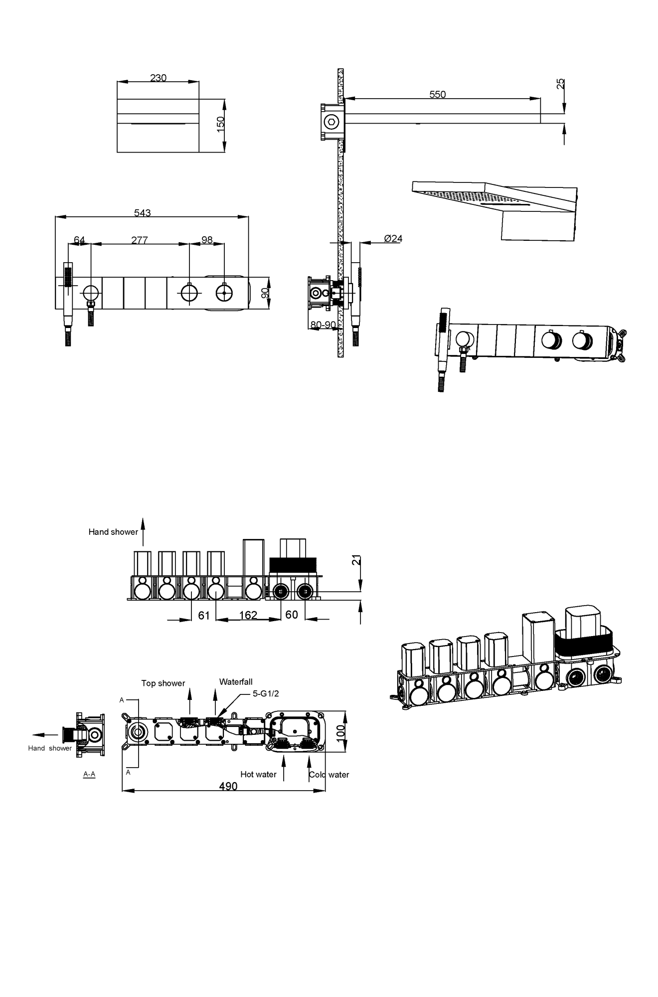 Фото Душевая система Boheme Zodiac 133-BRB термостат, бронза браш