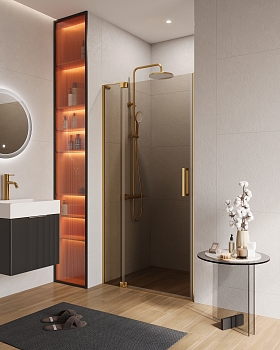 Фото Душевая дверь в нишу Cezares SLIDER-B-1-90/100-BR-BORO, профиль брашированное золото