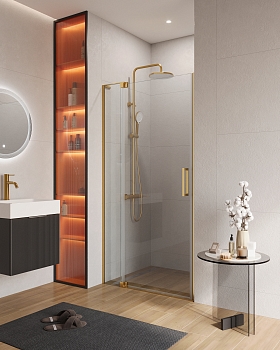 Фото Душевая дверь в нишу Cezares SLIDER-B-1-100/110-C-BORO, профиль брашированное золото