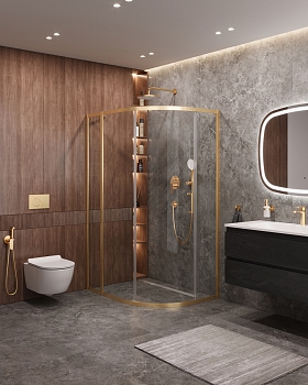 Фото Душевой уголок Cezares MOLVENO-RH-1-110/90-C-BORO-IV, профиль брашированное золото