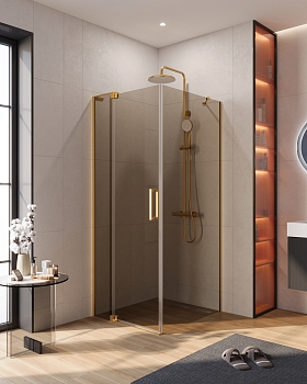 Фото Душевой уголок Cezares SLIDER-AH-1-80-80/90-BR-BORO, профиль брашированное золото